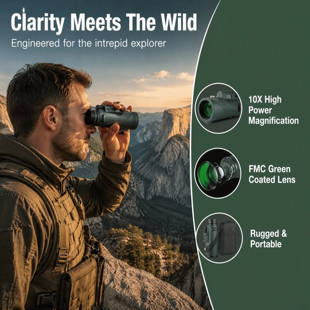 High Power Monocular Telescope Large Aperture Low Light Vision High Power Monocular Ergonomically Shaped Lightweight Telescope