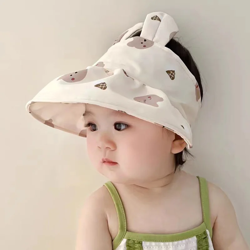 Summer Baby Sun Hat Fashion Cute Cartoon Printing Small Ear Kids Beach Sunshade for Boy Girl Wide Brim Toddler Visor Caps