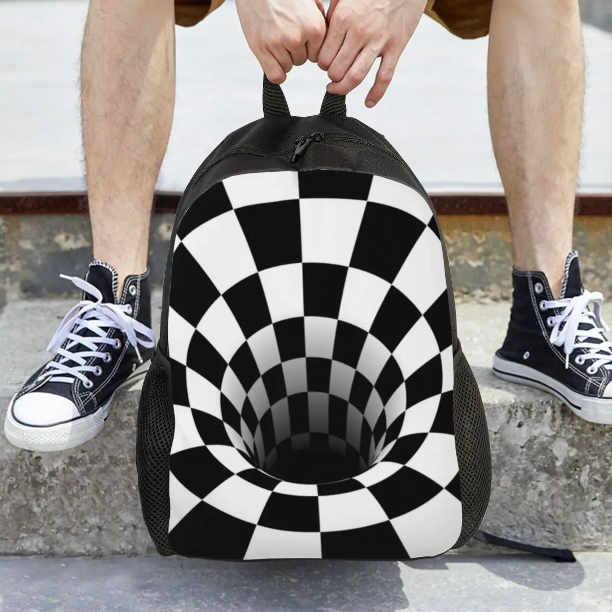 

Оптическая иллюзия, черный рюкзак в шахматном порядке, рюкзак большой емкости, детская сумка для книг, школьная сумка, сумки на плечо для мужчин и женщин