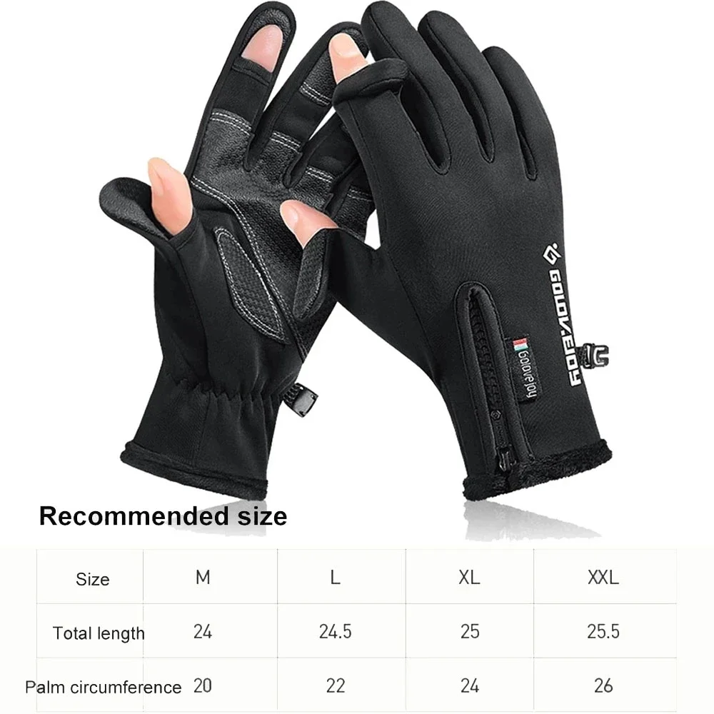 Waterproof Winter Fishing Gloves 2 Finger Flip Windproof Women Men Gloves Velvet Warm Protection Fish Angling Gloves