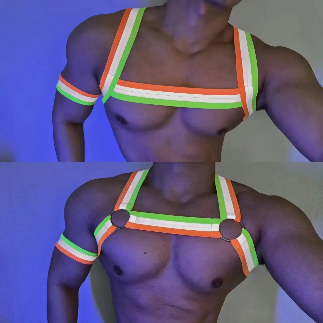 Men's Muscle gogo costumes Sexy Reflect Fluorescent Shoulder Strap Nightclub Bar singer DJ Stage Dance Wear