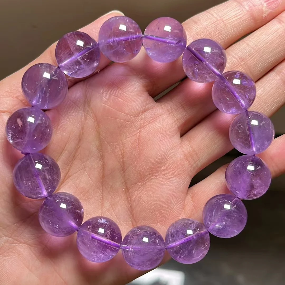 

Natural Lavender Amethyst Quartz Round Beads Bracelet 15mm Purple Amethyst Beads Women Men Jewelry AAAAA