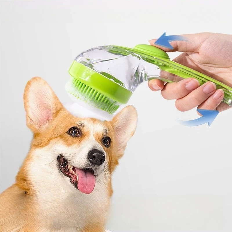 

2025New Pet Bath Brush 2 in 1 Dog Bath with Built-in Shampoo Dispenser Pet Wash Brush for Bathing Dog Grooming Massage Brush