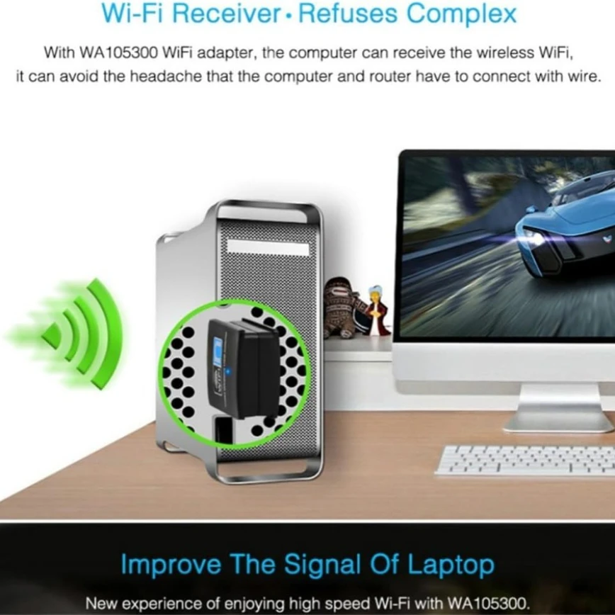 USB WiFi Adapter 300Mbps Wireless LAN Network Card Adapter 802.11b/g/n WiFi Dongle for Desktop Laptop PC Windows 10 8 7 MAC OS