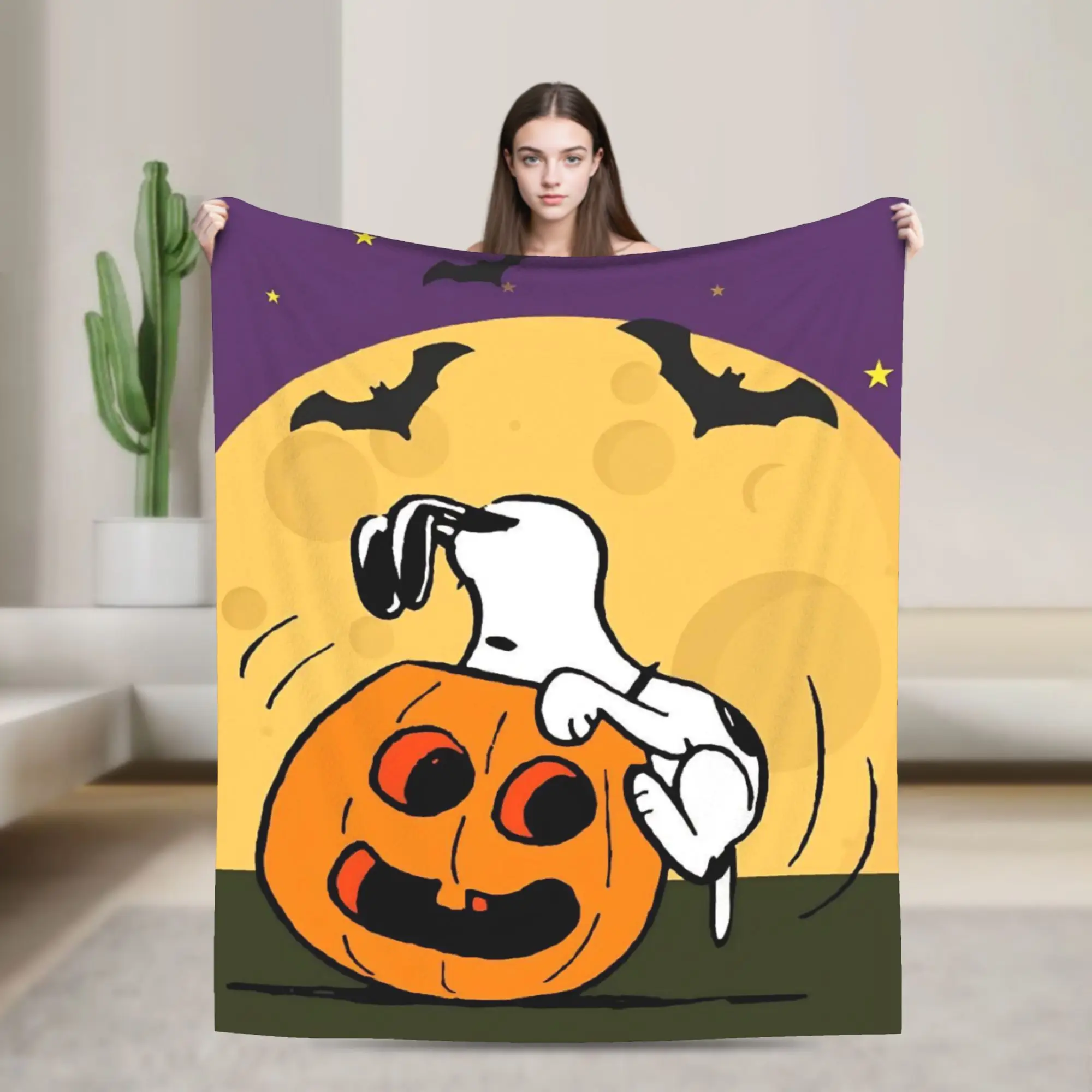 Halloween Snoopys Blanket Flannel Spring Autumn Pumpkin Bat Breathable Super Soft Throw Blanket for Bed Car Bedspread