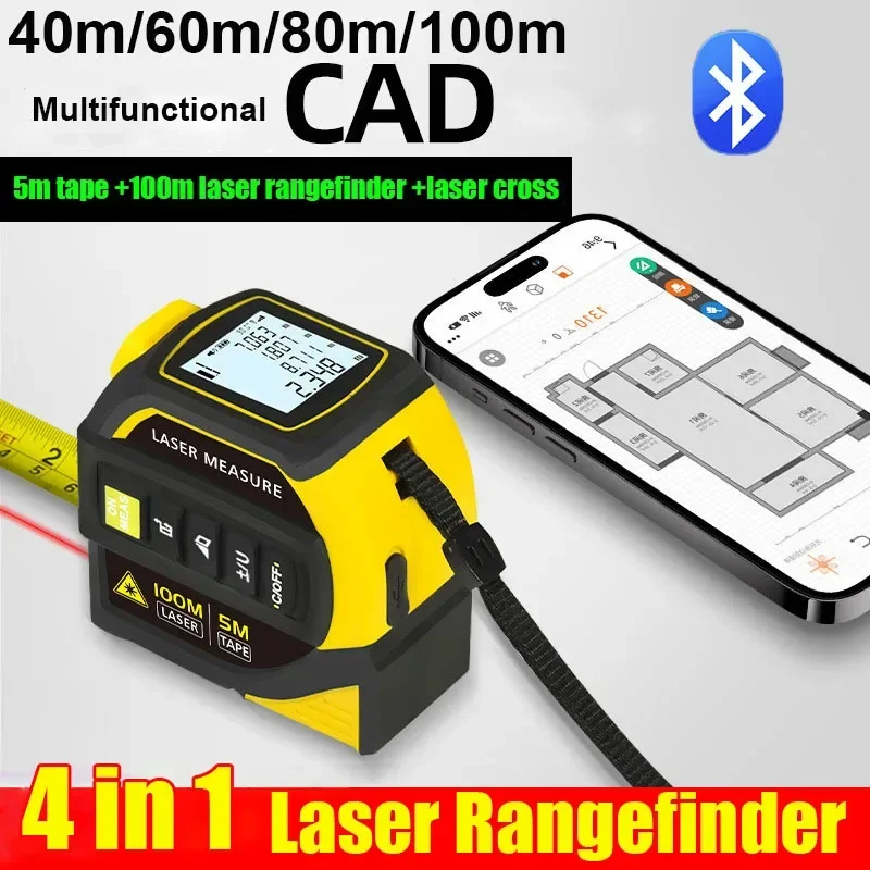 4 in-1 Laser Rangefinder Bluetooth 5M Steel Tape Rangefinder 40m/60m/80m/100m Indoor Laser Measuring Instrument Laser Ruler