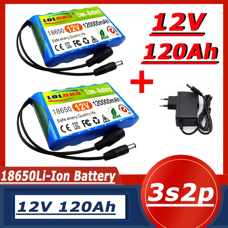 Portable Super 12V 120000mah Rechargeable Lithium Ion Battery Pack Capacity DC 12.6v 120Ah CCTV Cam Monitor + Charger