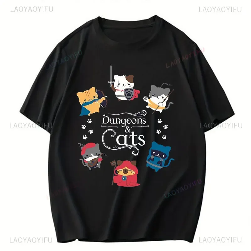 DND Printed T Shirt The Dice Giveth and The Dice Taketh Cats Adventurers Fantasy RPG Role Playing Tabletop Games Cotton T-Shirt