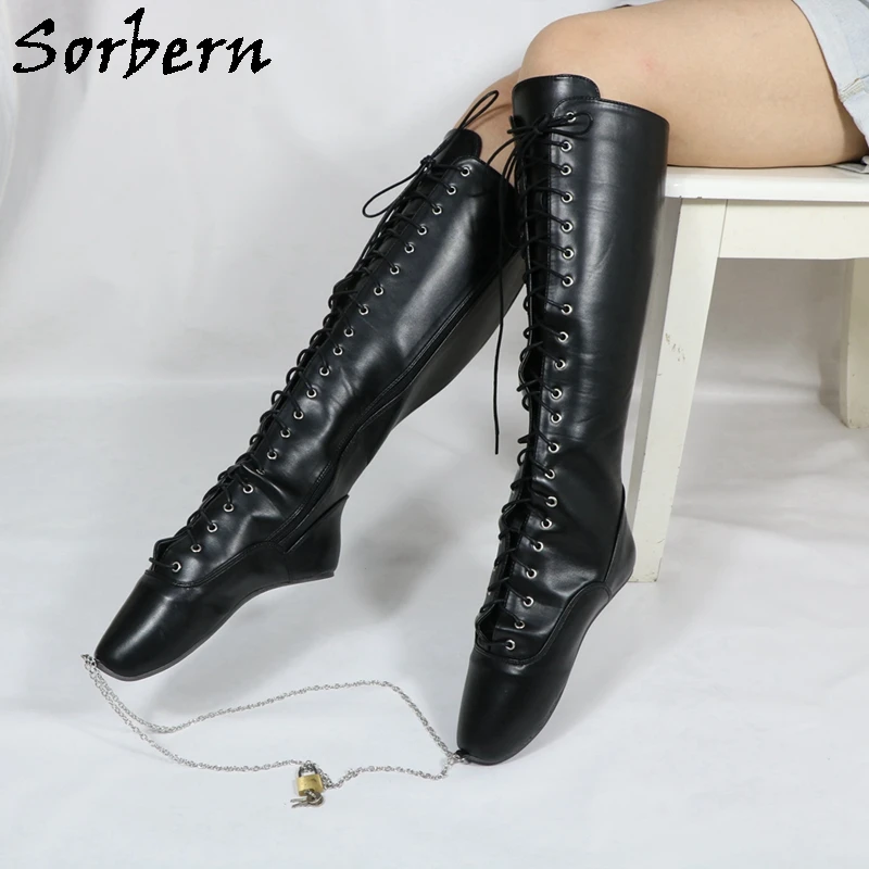 Sorbern kobieta buty 18CM ekstremalne szpilki moda fetysz Goth balet buty Zip pasek z klamrą buty do kolan