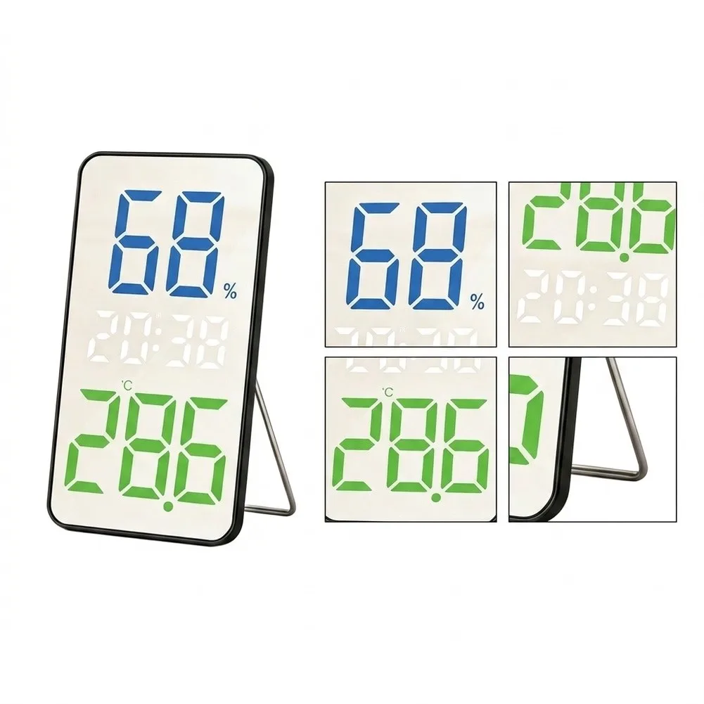 Sleek Vertical Mirror Clock Accurate Time Temperature LED Humidity Display Desktop Digital Alarm Clock Home Bedroom Desk Decor