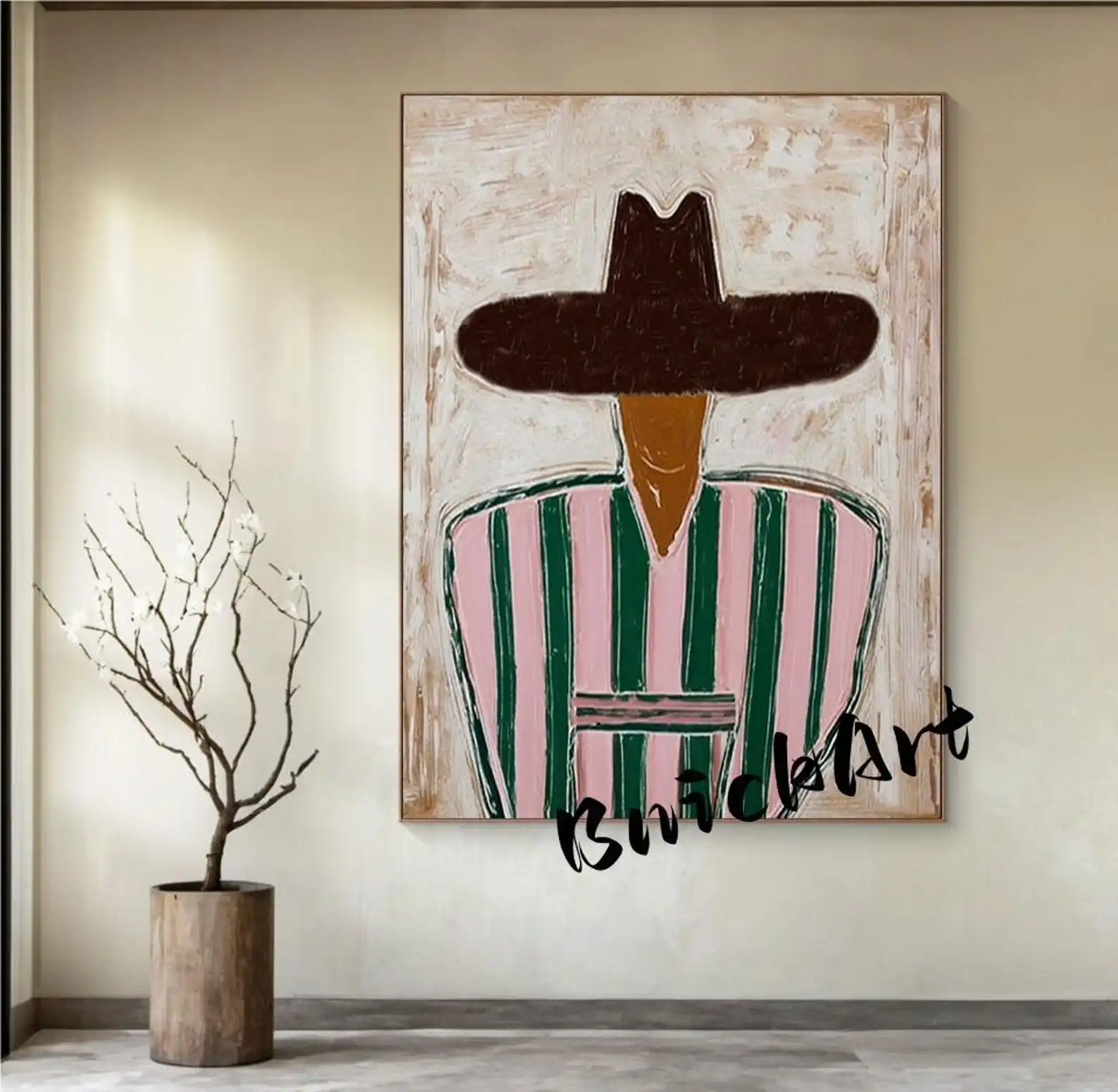 

Картина маслом Mhemyo: Современный текстурированный ковбой без лица, оригинальная ручная работа на холсте, настенное искусство в стиле Ваби-Саби для декора дома и столовой