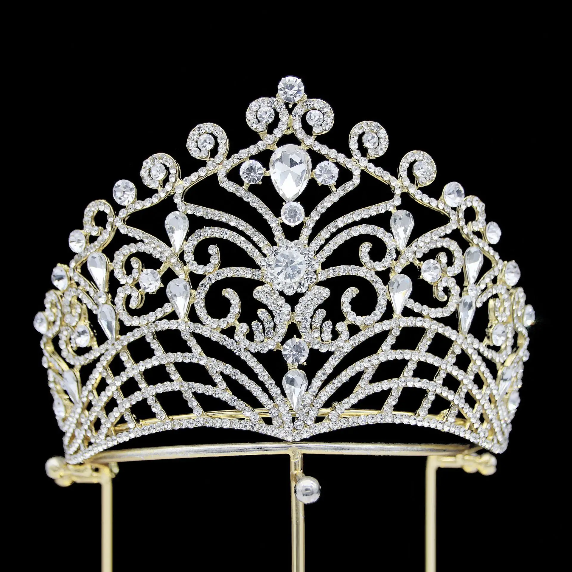 Rosa Bessie Luxury Beauty Pageant Queen Crowns Big Crystal Rhinestone Crown