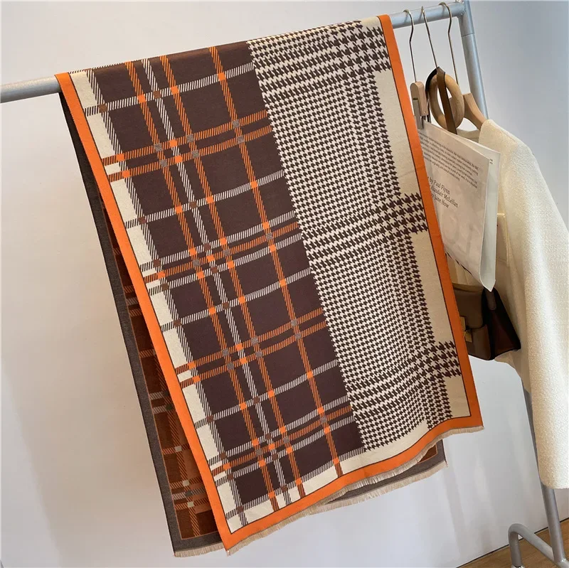 New plaid thousand bird grid foreign trade scarf, imitation cashmere pullover scarf and velvet.