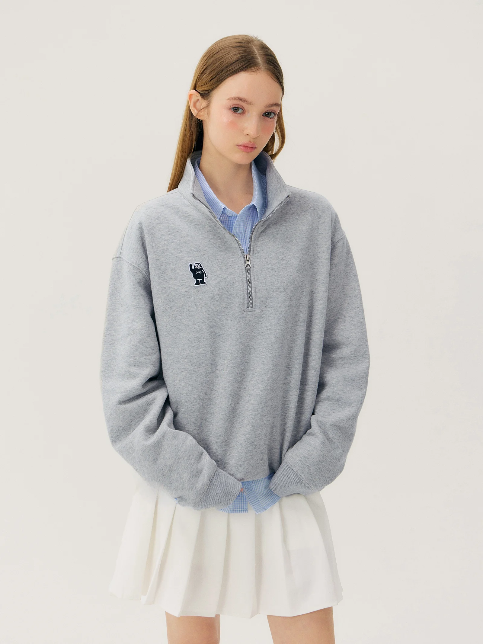 

Ретро-свитшот MYSAMESAME в американском стиле, повседневный, свободный, базовый, молодежный, модный, с воротником-стойкой на молнии, топ