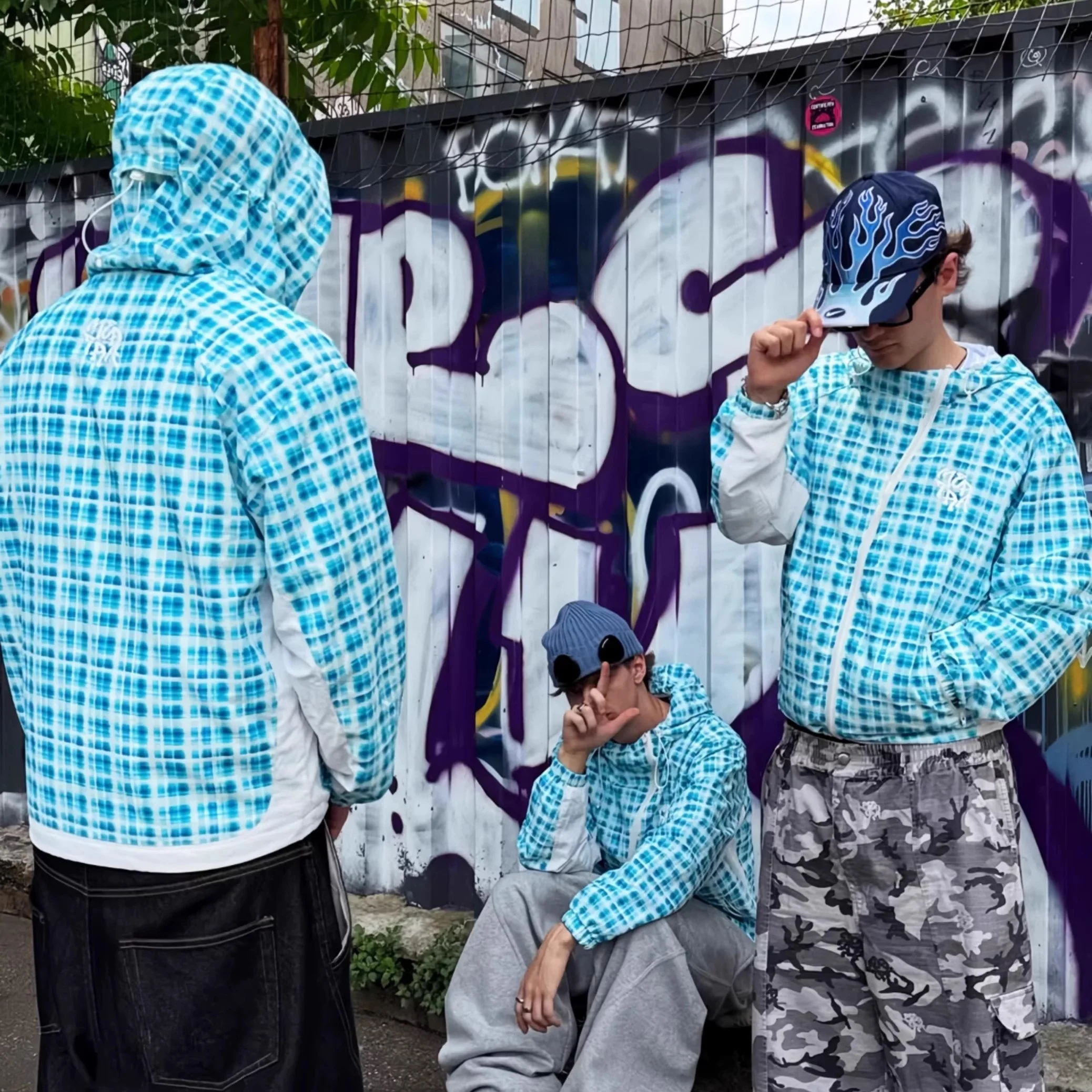 

Mertra American High Street Plaid Hooded Windbreaker Loose ex Street Anti-wind Jaet Outerwear Youth Faion Casual