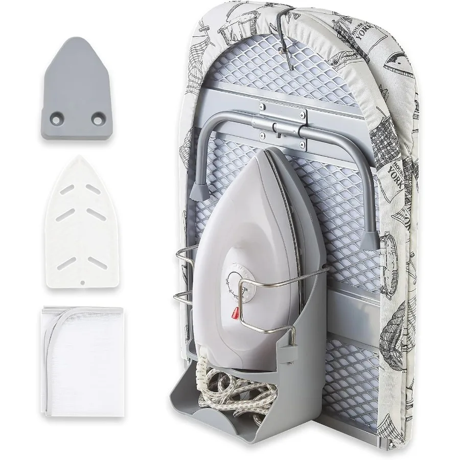 

Складная гладильная доска, складная настольная маленькая гладильная доска размером 13 x 35 дюймов с железным держателем и настенным креплением, компактная, белая