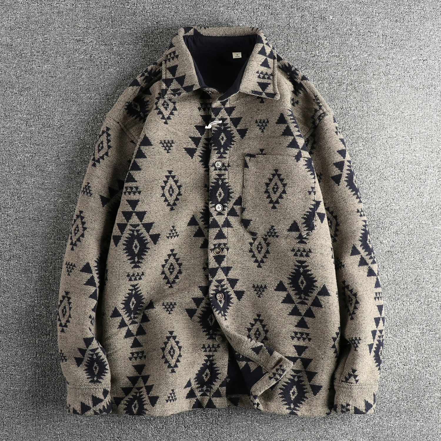 Autumn and winter new tribal totem color wool blended thick shirt men loose comfortable youth coat