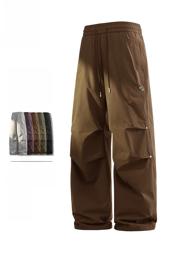 

Retro Work Pants Men's Summer Outdoor Casual Coffee Color Loose Fit Youthful Sle Breathable Straight Leg Trousers