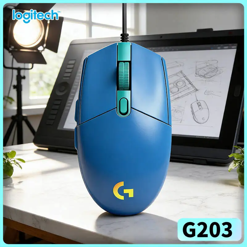 Logitech G203 LIGHTSYNC Gaming Mouse 8000 DPI Adjustable RGB Backlight 6 Buttons Mechanical Tensioning Mac PC Accurate Reaction