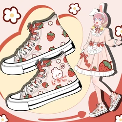 Amy and Michael Cute Girls Students High Top Canvas Shoes Lovely Anime Hand Painted Plimsolls Woman Vulcanize Shoes