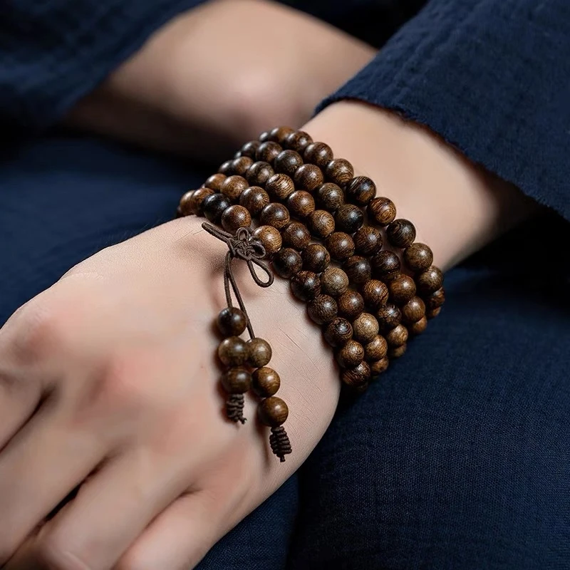 

108 Authentic Vietnamese Huian Agarwood Wood Bracelet for Women and Men Multi-loop Buddhist Beads