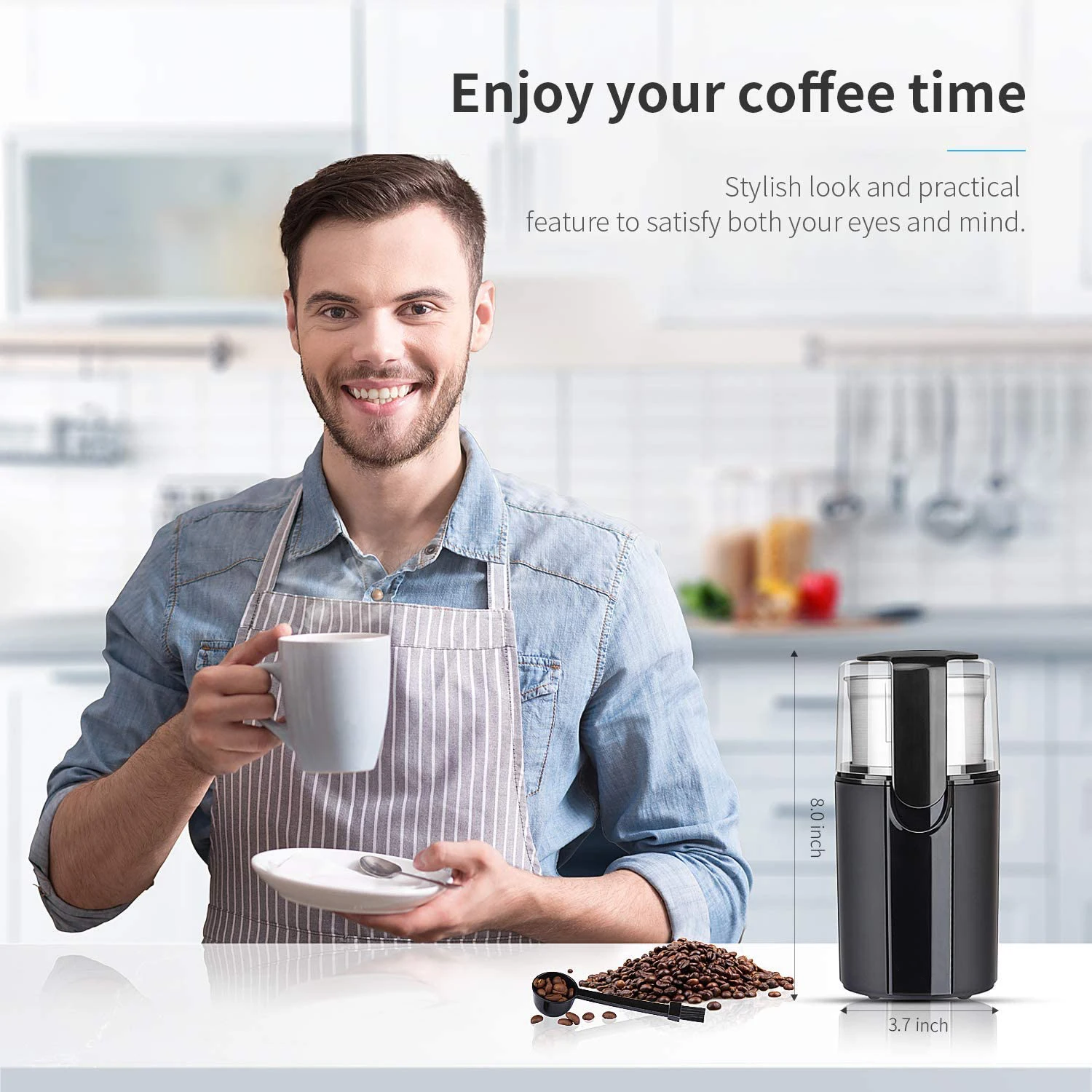 Aixthm-電動バリコーヒーグラインダー、ビーンナットビー、取り外し可能なステンレススチールボウル1個、黒