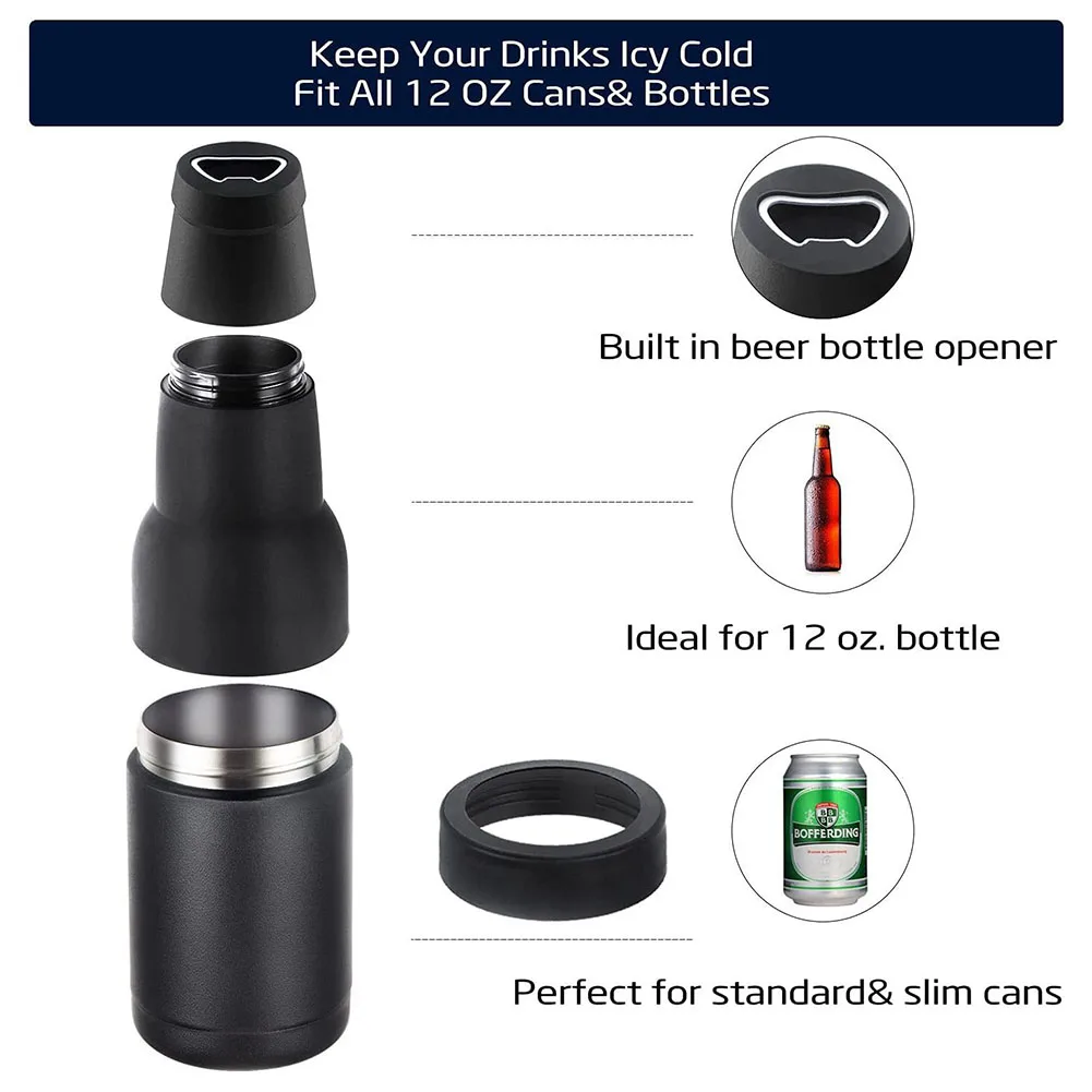 

Beer Cooler 304 Stainless Steel Beer Bottle Can Holder Double Wall Vacuum Insulated Party Slim Beer Colder Keeper +Canned Opener