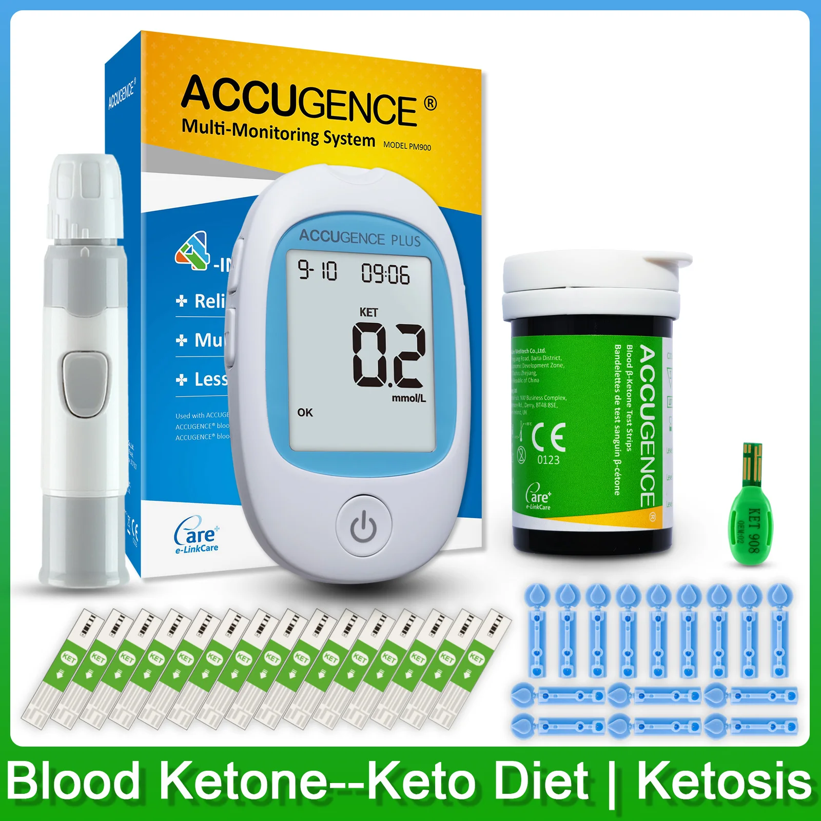 Multi-function Blood Ketone Meter Kit with Ketone Test Strips, Ketone Monitoring for Keto Diet, Ketosis, Fast & Accurate Results