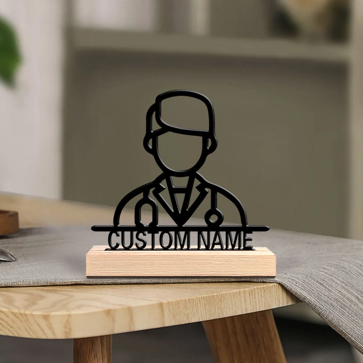 1pc Minimalist doctor Customizable Letter Metal Statue Iron Ornament Art Figurine With Wood Base Metal Ornament For Girl Gifts view 6