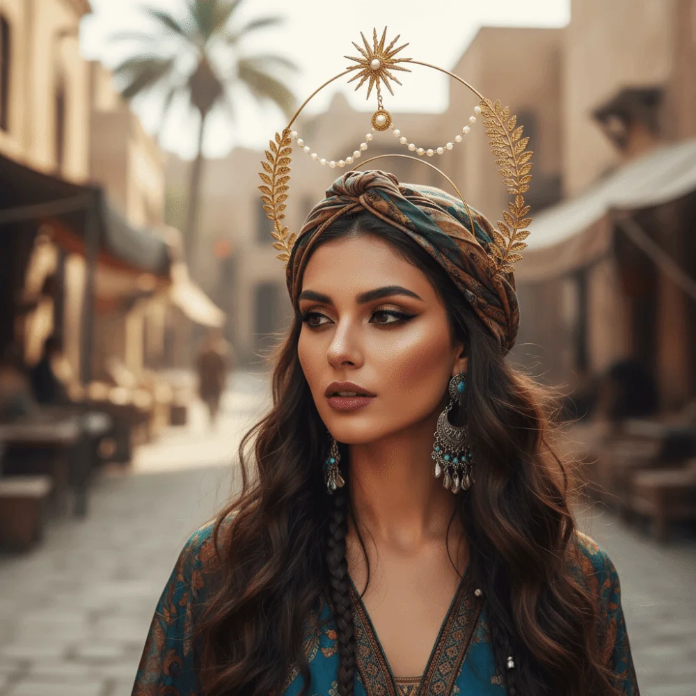 

Elegant Sun God Halo Headband Gold Pearl Baroque Crown Star Fashion Show Hair Accessories COSPLAY Hair Hoop Character Dress Up