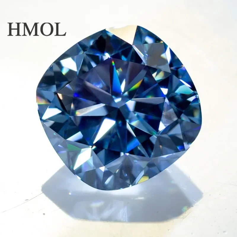 HMOL Moissanite Cushion Shape Brilliant Cut Vivid Blue Color VVS1 Clarity GRA Certificate Factory Wholesale Price Chic Gemstone