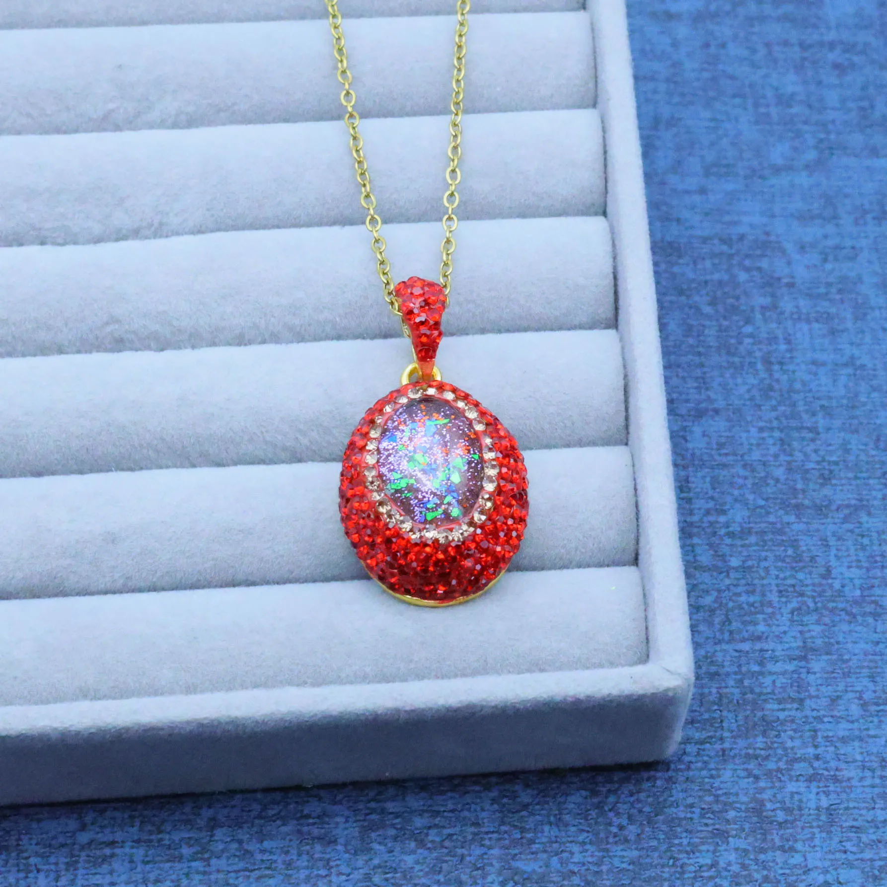 New original handmade design crystal diamond oval red starry sky colorful high sense light medieval light luxury hand