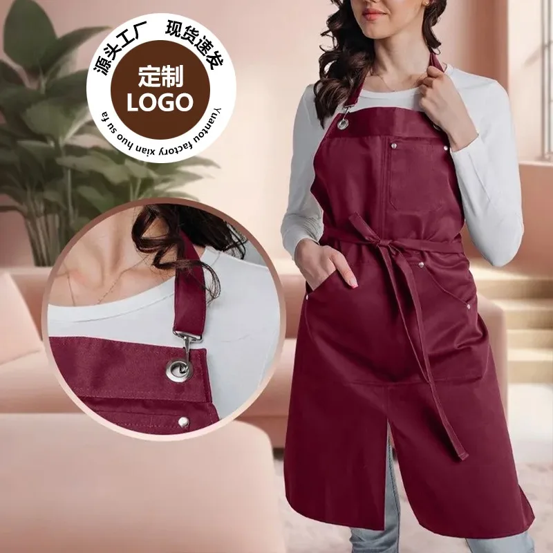 

1 водонепроницаемый холщовый фартук с карманами - дизайн с разрезом на юбке, удобный для прогулок, очень подходит для ресторанов, кафе.