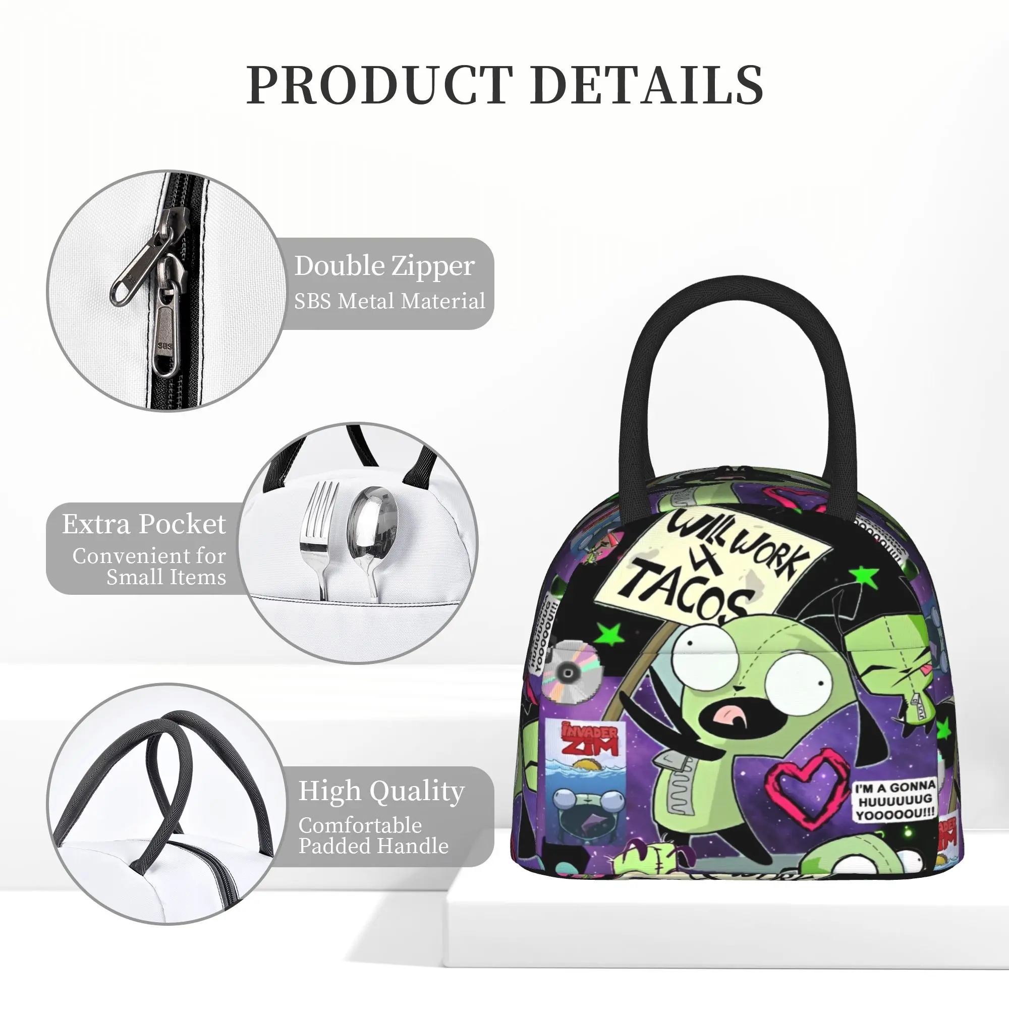 Invaders Zim Gir Insulated Lunch Bag Cooler Bag Meal Container  Portable Tote Lunch Box Food Storage Bags - view 5
