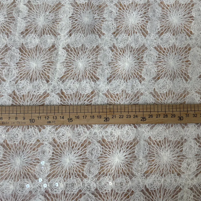 White Mohair Lace Fabric Loop Embroidery Diamond Jacquard Sheer Mesh Creative Dress DIY Material Designer Sewing Fabrics By Yard view 5