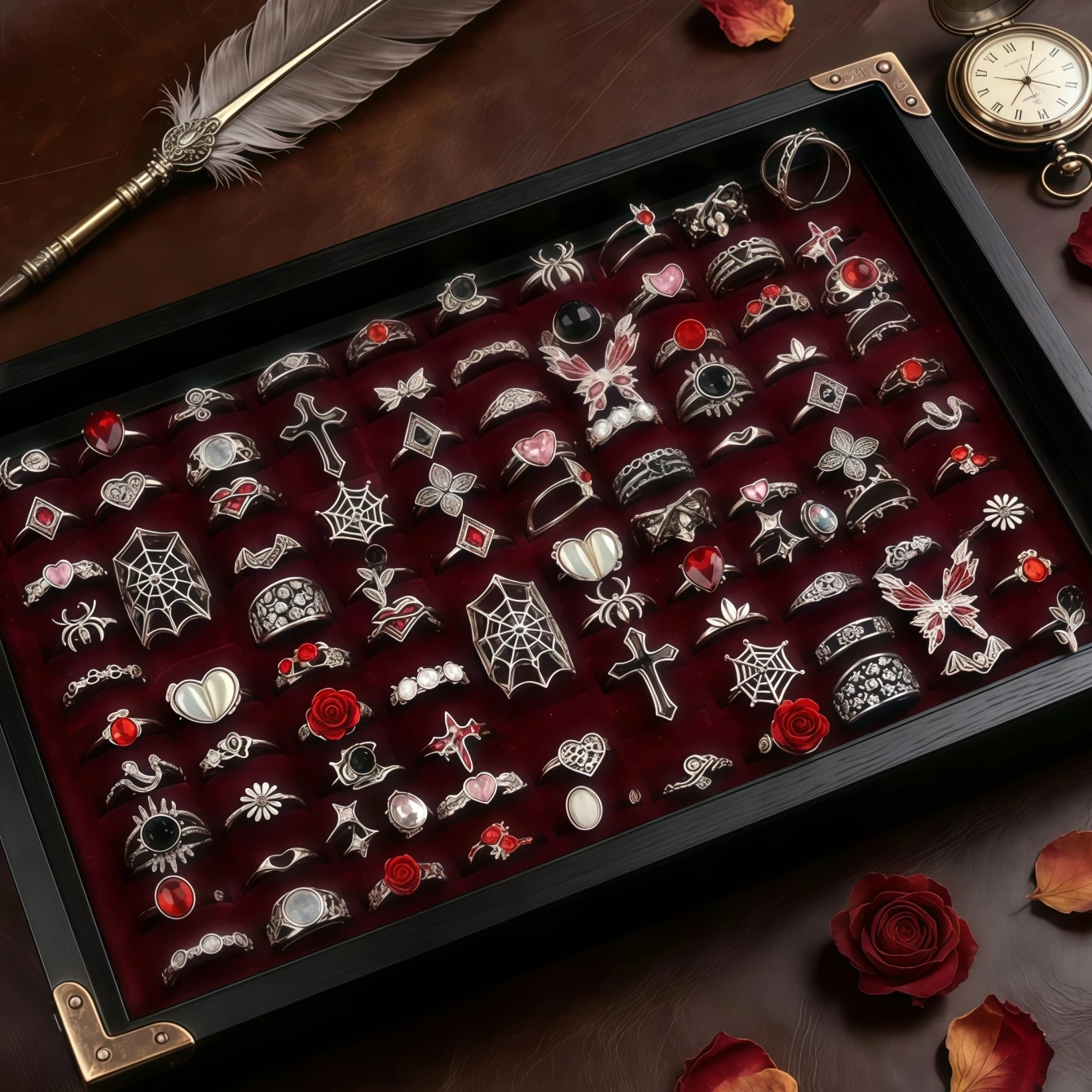 10/15/20/30/50/100Pieces Vintage Punk Halloween Rings Set For Women Mix Style Flowers Heart Spider Jewelry Party Gifts view 6