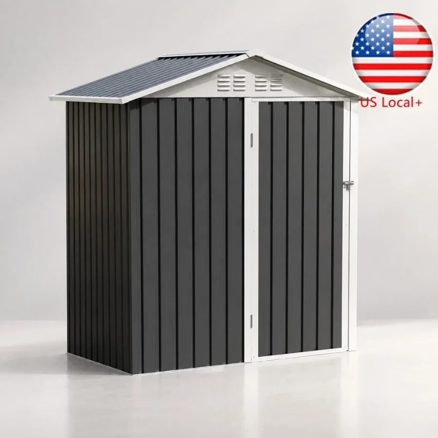 Metal Outdoor Storage Shed, 5.4'x4.3', galvanized steel, gray, rust-resistant and weatherproof for backyard, patio, lawn, utili