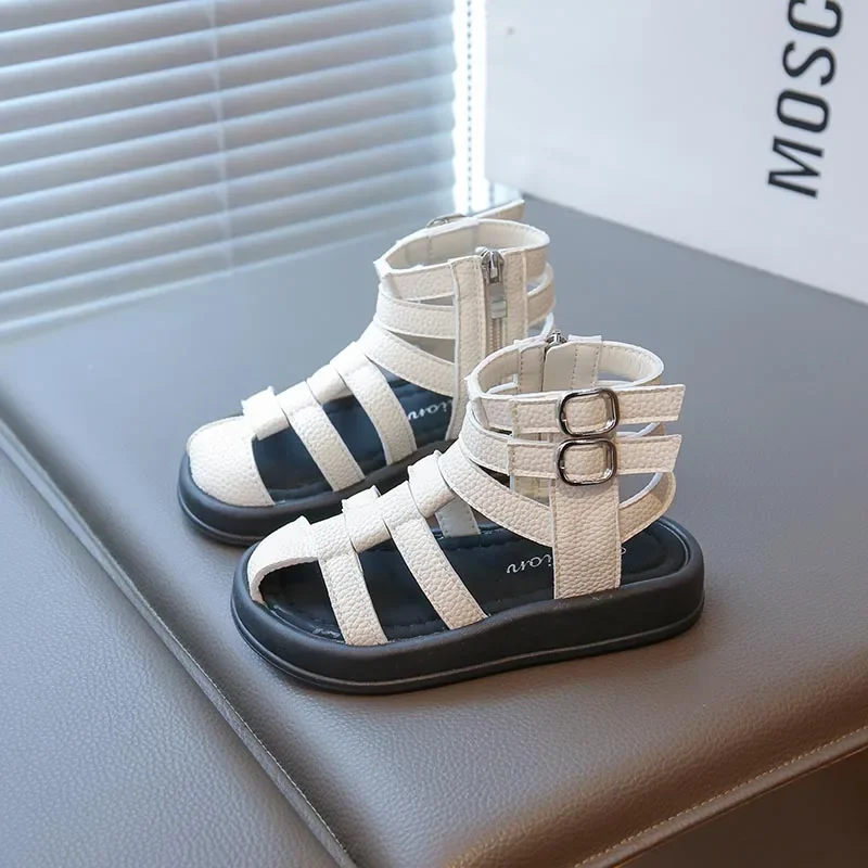 

2025 Children Sandals for Girls Summer New Fashion Korean Style Soft Bottom Anti-slippery Versatile Roman Woven Cool Beach Shoes
