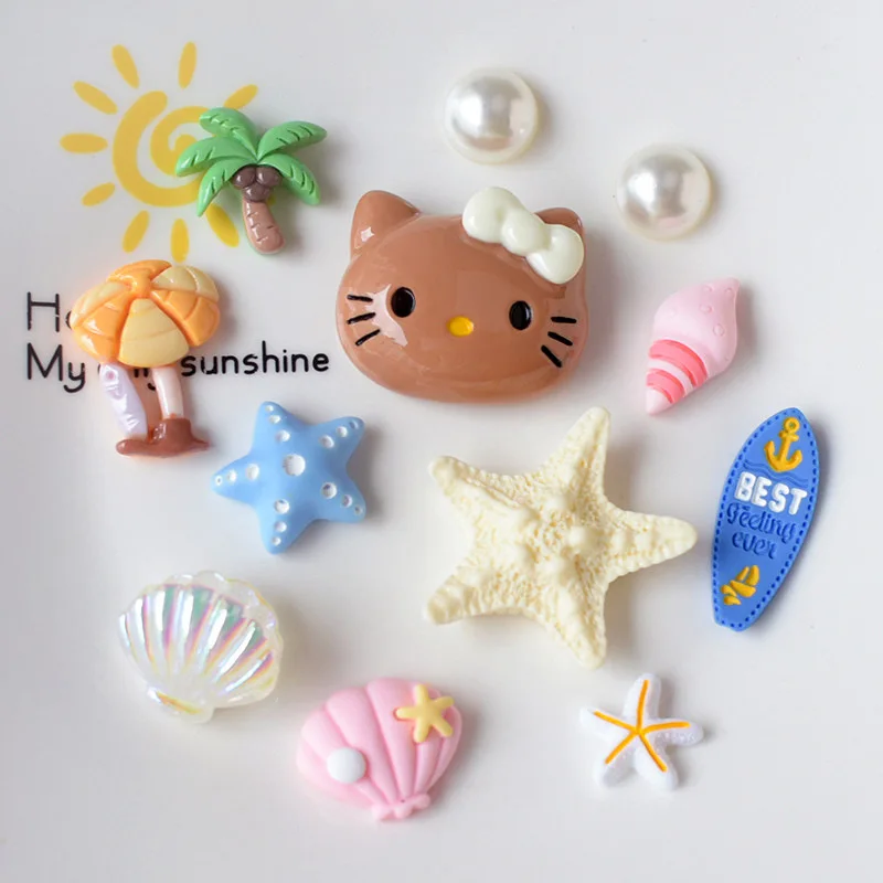 Summer Beach Ocean Theme Resin Shoe Charms Cute Hello Kitty Cat Starfish Shell Designs DIY Shoe Accessories Women Girls Gifts