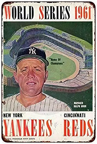 Fsdva Funny Tin Sign Decor  1961 World Series Yankees vs. Reds Metal Wall Signs for Street Home Outdoor Decor