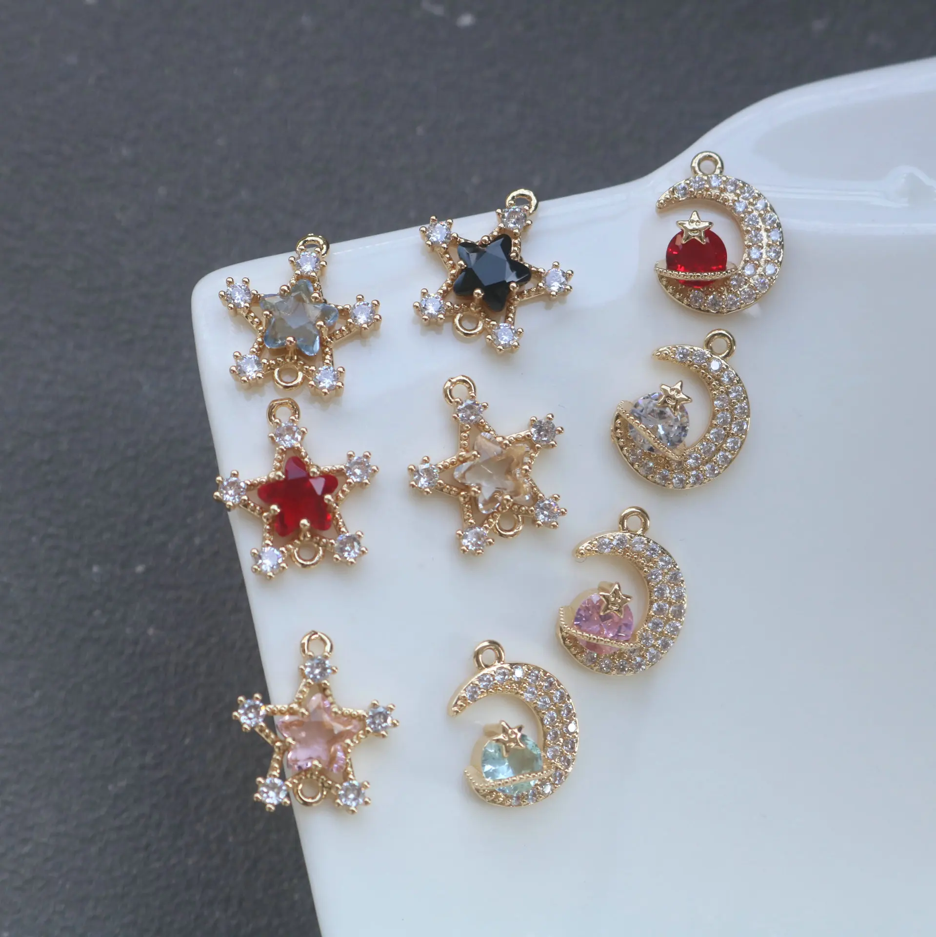 

20 шт./пакет, модные цветные консервированные микроинкрустированные цирконом, кулон со звездой и луной, серьги «сделай сам», ожерелье, шпилька, аксессуары ручной работы