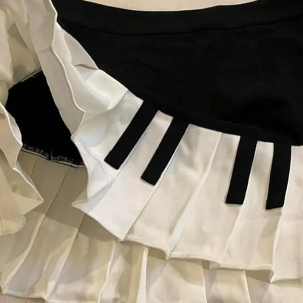 

Elegant Black White Splicing Piano Skirt Preppy Style Slim Keyboard Pleated Skirt JK Dress Korean Style Short Skirt Summer