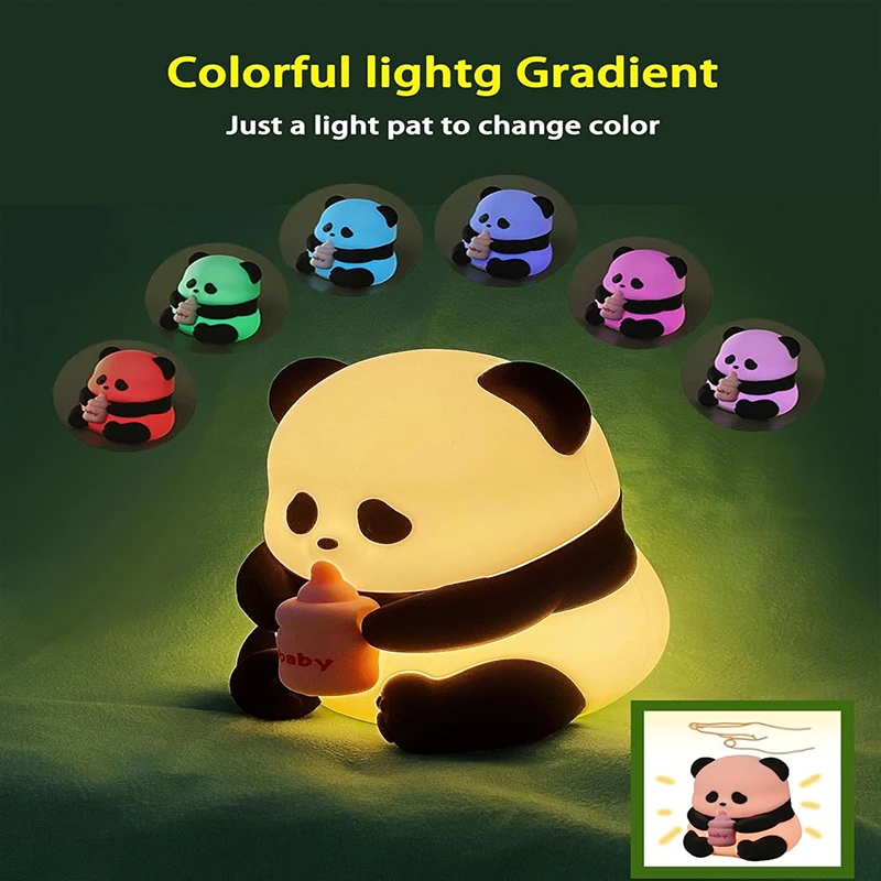 Cute Silicone Panda Night Lights, Rechargeable LED Animal Decor Night Lights Kawaii for Birthday Gifts/Sleep, Christmas Lights