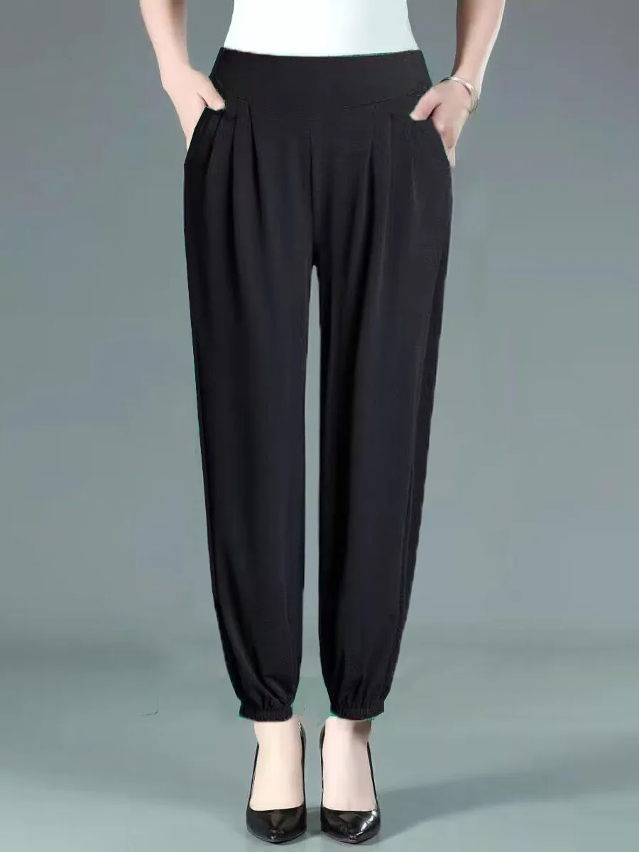 Pantaloni Harem larghi casual Pantaloni da mamma dimagranti in seta di ghiaccio con vita elastica sottile da donna Pantaloni versatili con cavolo a nove punte