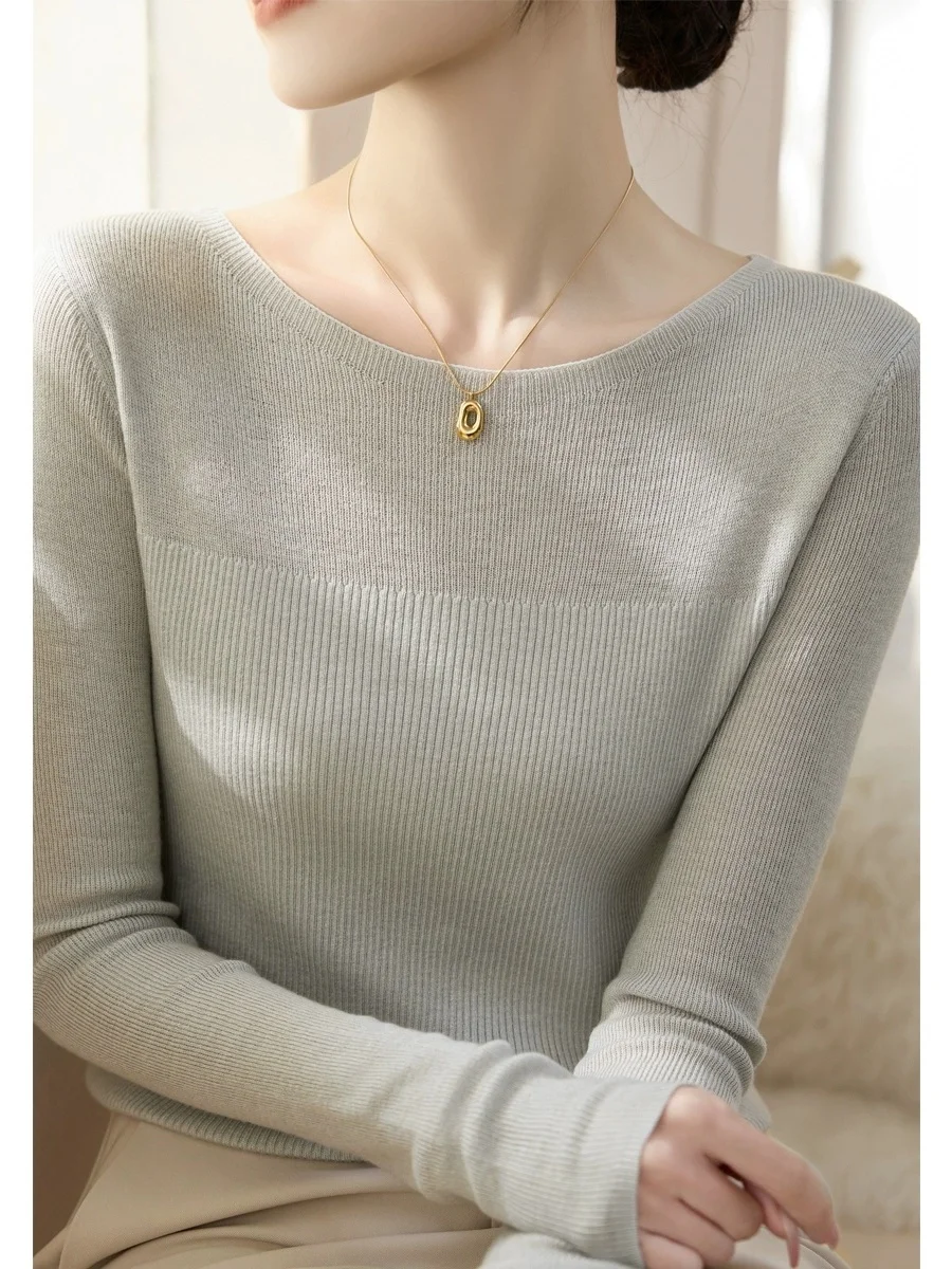 

Женский вязаный топ Long Sve Base irt Inner Wear на одно плечо, повседневный топ из мягкой шерсти, весенне-осенний модный топ