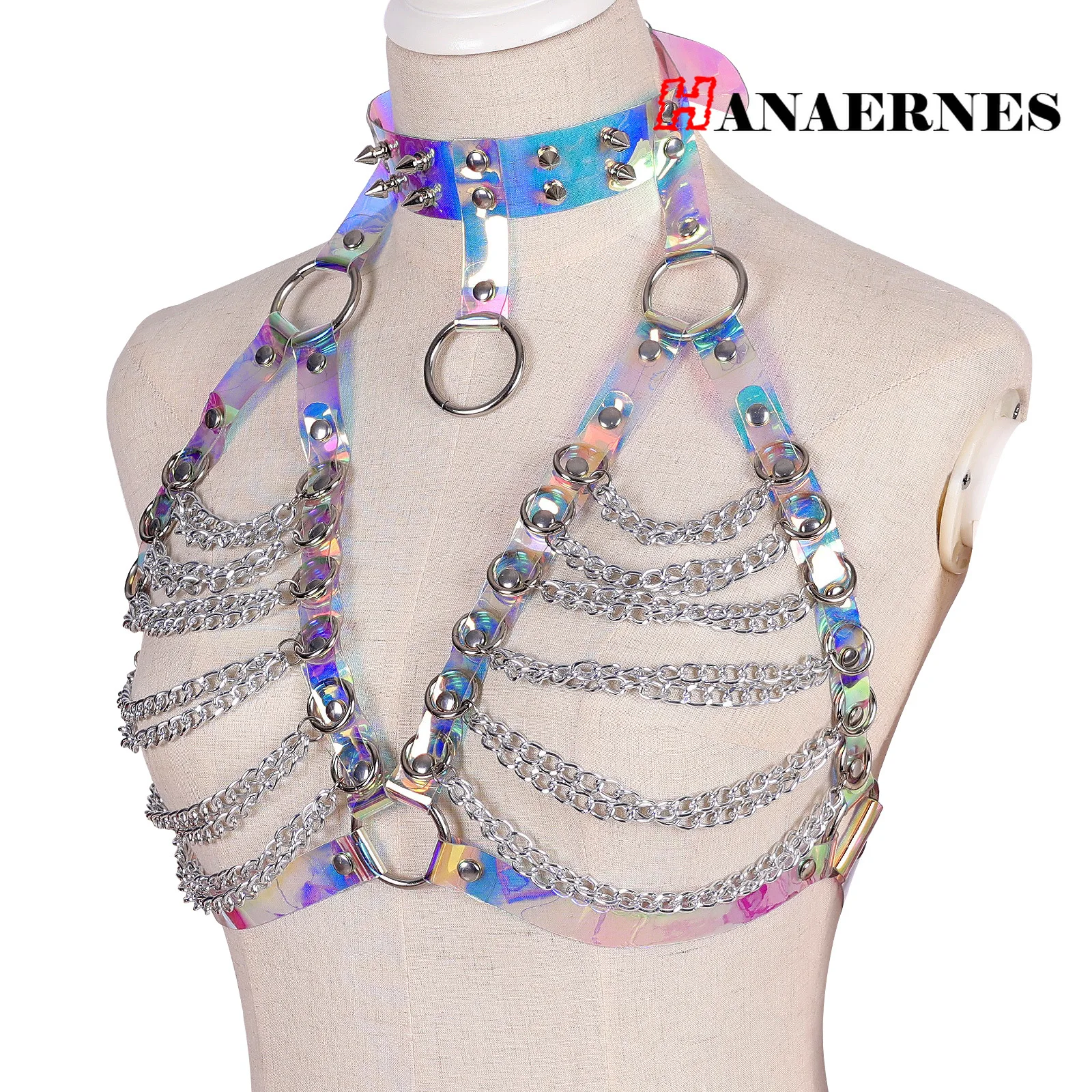 New Fashion Women Harness Bondage Beach Bra Chain Collar Chain Tops Adjustable Skirt Summer Night Party Rave Festival Harness