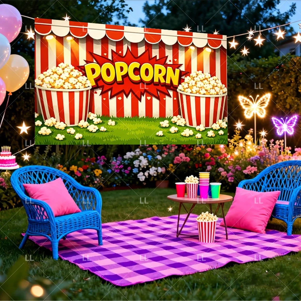 Vintage Cinema Movie Night Par - Food Snacks Background review and price