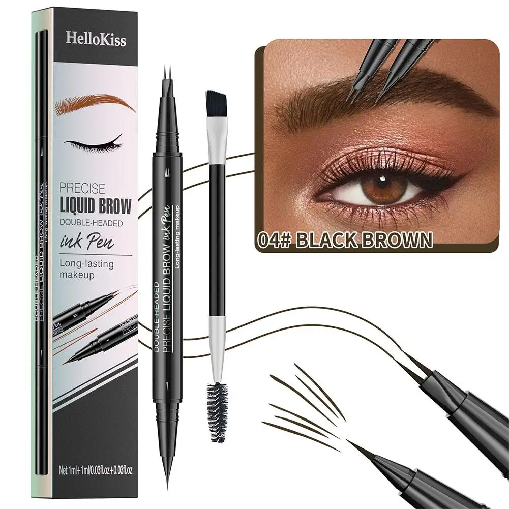 Two-pronged Eyebrow Pencil Waterproof Two-in-one Liquid Precise Curved Pen Makeup Fork Eyebrow With And Brush Eyebrow Tip P T7X4