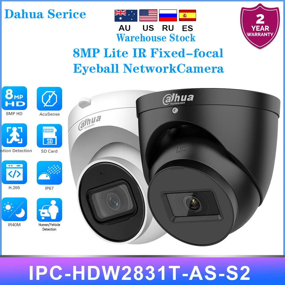 

Dahua Serice IPC-HDW2831T-AS-S2 8MP POE IR Fixed-focal Network Camera Built-in Mic IVS Tripwire Intrusion Security Protection