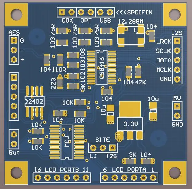 Módulo Receptor Digital Board, Soft Control com LCD Sample Rate Indicator, SPDIF para I2S, CS8416